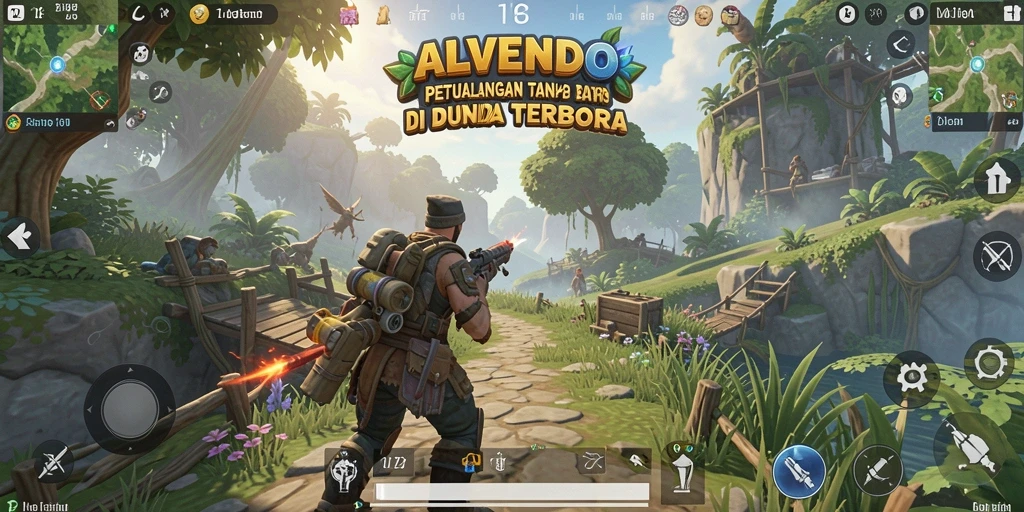 Screenshot gameplay ALVENDO menampilkan dunia Open World yang luas.
