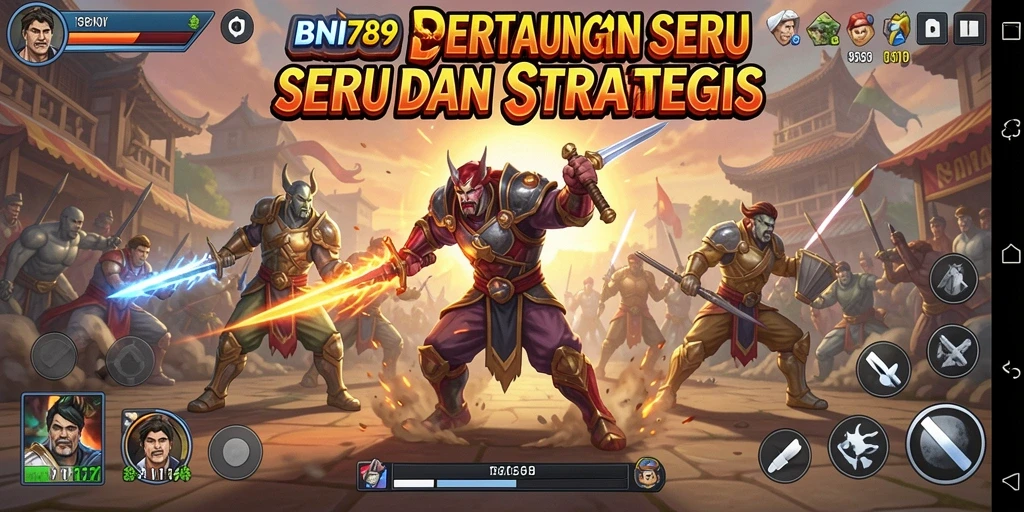 Tampilan gameplay BNI789 yang menampilkan aksi pertarungan yang meriah.