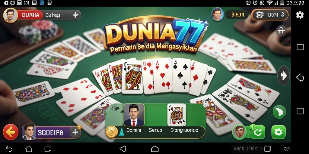 Tangkapan layar gameplay DUNIA77 yang menampilkan permainan domino yang seru.