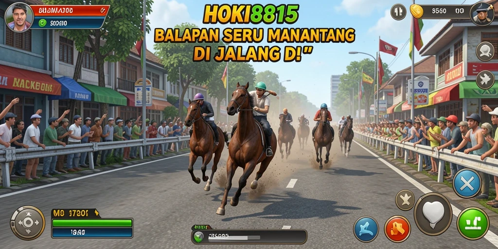 Screenshot HOKI8815 menampilkan aksi balapan mendebarkan di trek kota.