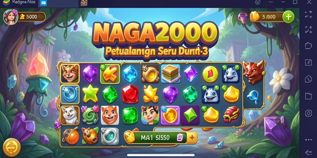 Tampilan gameplay NAGA2000 dengan permata berwarna-warni yang menantang.