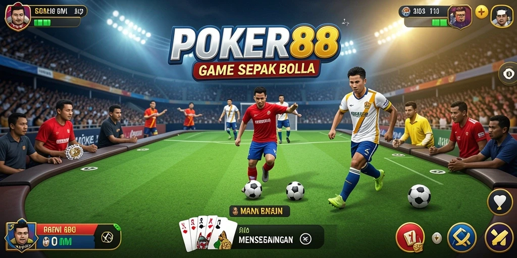 Screenshot POKER88 menampilkan aksi seru di lapangan sepak bola.
