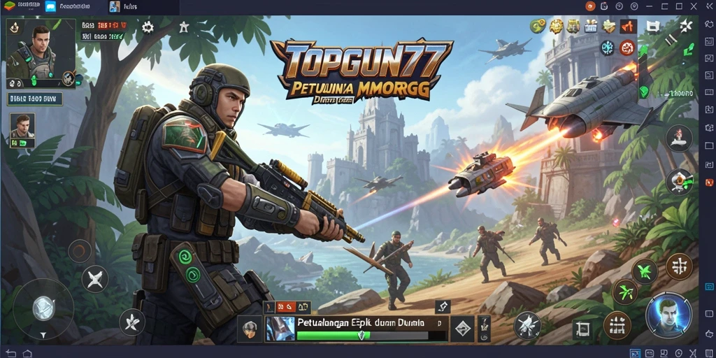 Tangkapan layar gameplay TOPGUN77 dengan aksi pertempuran yang mendebarkan.
