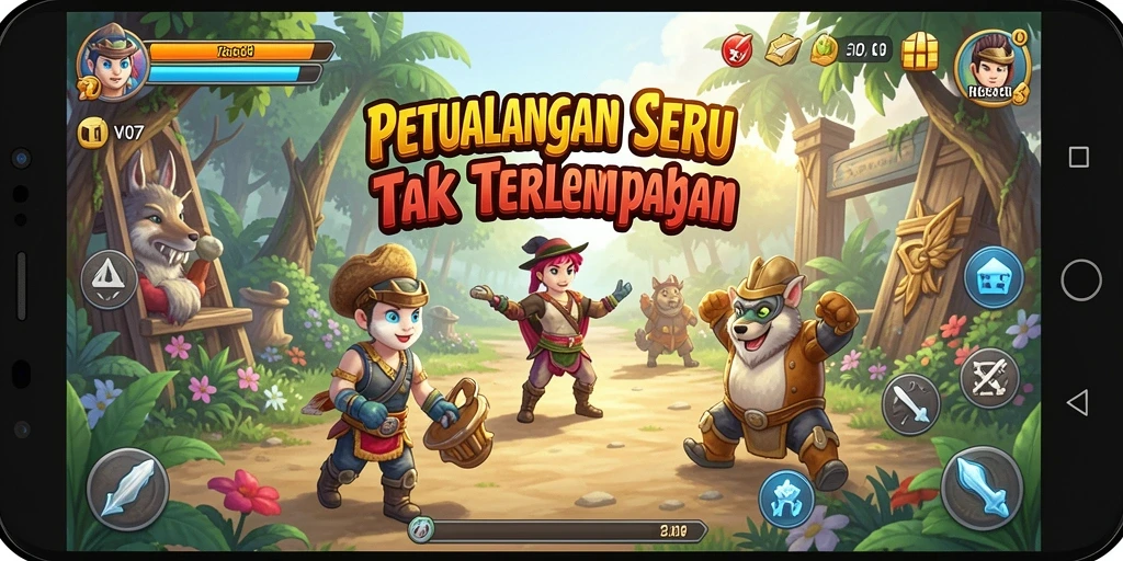 Screenshot gameplay V07 yang menampilkan aksi petualangan yang mendebarkan.
